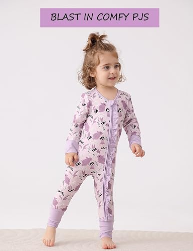 JunNeng 2Pcs Baby Girl Viscose from Bamboo Sleeper with Mitten Cuffs, 2 Way Zipper Romper, Sleep N\' Play (Non-Slip Soles) Pjs Purple Rabbit+Purple 6-12 Months - Thumbnail 3