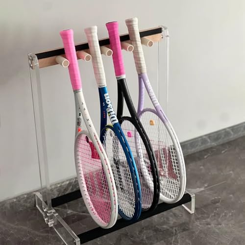 Kunovo Acrylic Tennis Racket Rack, Floor Standing Racquet Storage Stand - Can Store 6 Rackets, Badminton Racket Display Holder for School Stadium