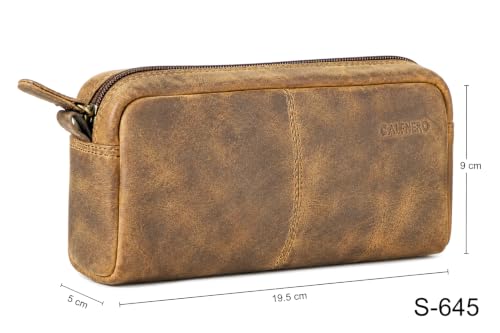 Image of Calfnero Genuine Leather Toiletry Bag for Men & Women | Premium Leather Travel-Pouch | Toiletry Organizer | Cosmetic & Shaving Kit Bag | Unisex Travel Dopp Kit (Hunter)