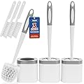 Holaloha Toilet Brush, 3 Pack Toilet Brush and Holder Set Bathroom Accessories, Toilet Bowl Brush and Holder with 3 Crevice Brush for Bathroom, Toilet Scrubber Brush (White)