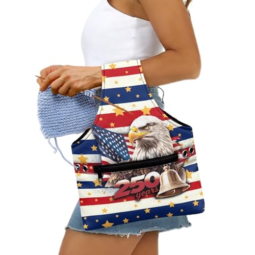 Image of ZUXONGSY America250 Yarn Tote Bags for Crocheting Lightweight 250th Patriotic Eagle Yarn Storage Organizer Knitting Project Bag for on The Go Travel July 4th 2026