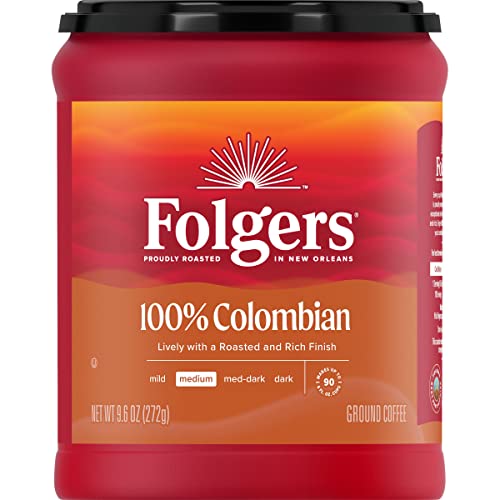 Image of Folgers 100% Colombian Coffee, Medium Roast Ground Coffee, 9.6 Ounce Canister