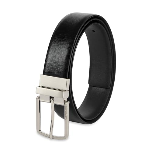 Calvin Klein Mens Reversible Saffiano Blunt Tip Dress Belt Black/Black Small