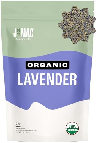 J MAC BOTANICALS, Organic Lavender Flower (4 oz), Dried Lavender Flowers, Buds, Manufactured in The USA