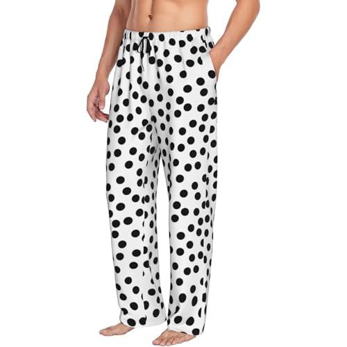 Mens Pajama Pants - Black White Polka Dot Print Soft Sleep Lounge Pants For Men, Casual Pj Bottoms With Pockets