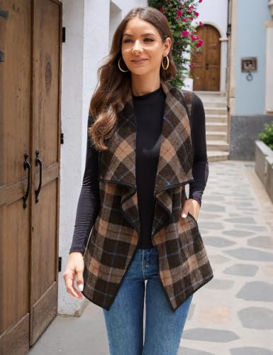 Image of YACUN Women Plaid Vest Lapel Open Front Sleeveless Cardigan