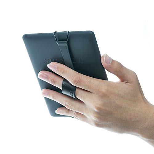 Universal Non-slip WANPOOL Hand Strap Holder Support with Adjustable Leather Belt, for use with 6 Inch Kindle E-readers - Kindle Paperwhite/Voyage/Oasis/Fire HD 6 and More (Black)