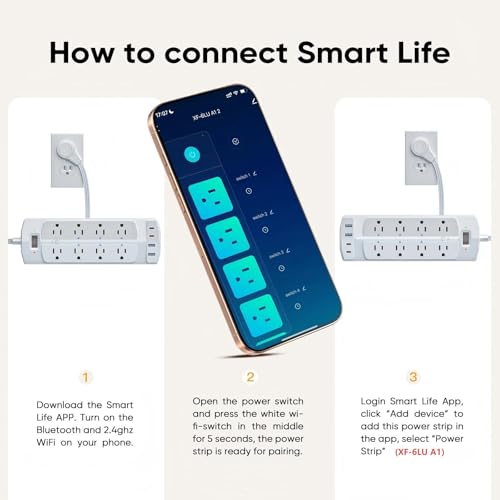 Image of Smart Power Strip, Yozisital Charging Station with 6 Smart Outlets and 4 USB Ports, 5FT Flat Plug Extension Cord for Home Office, Compatible with Alexa & Google Home