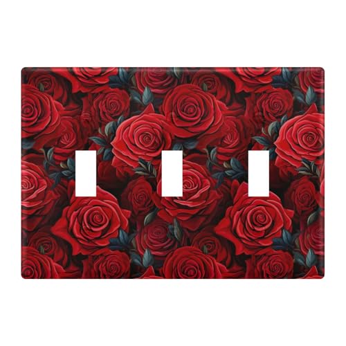 Light Switch Cover Red Rose Flower Wall Plates for Electrical Outlets 3 Gang 202a8807
