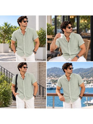 Image of Leriya Fashion Casual Shirt for Man | Short Sleeve Button Closure Shirts with Mandarin Collar | Premium Poly Lycra Blend Textured Shirt for Everyday Outfit for Office,College,Travel