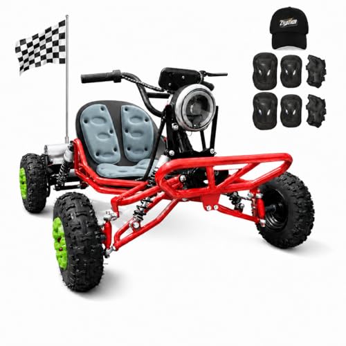 Zyliathor Electric Go Kart Adults/Kids - 48V 2000W Motor 12-31MPH, 6'' All-Terrain Tires, 10.4Ah(12+Mi), 440lbs Capacity, 3-Speed Modes LED Lights & Charger (Red)
