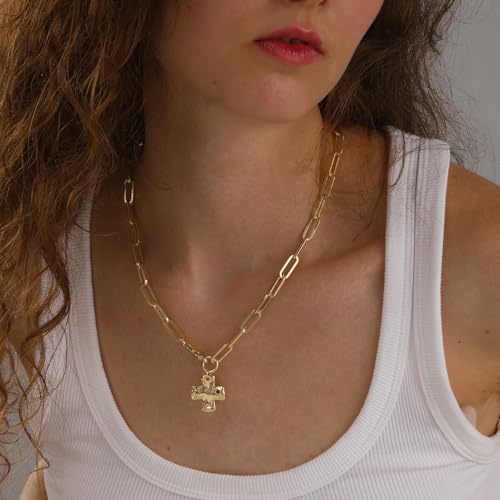 Chunky Cross Necklace for Women Trendy 14K Gold Silver Plated Statement Big Cross Pendant Paperclip Chain Charm Necklaces Religious Faith Easter Basket Stuffers Baptism Costume Jewelry Gift3
