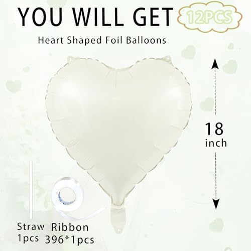 Image of White Heart Ballloons,18 Inch Foil Love Heart Shaped Balloons 12Pcs Creamy White love balloon for Anniversary Wedding Birthday Party Baby Shower Decorations