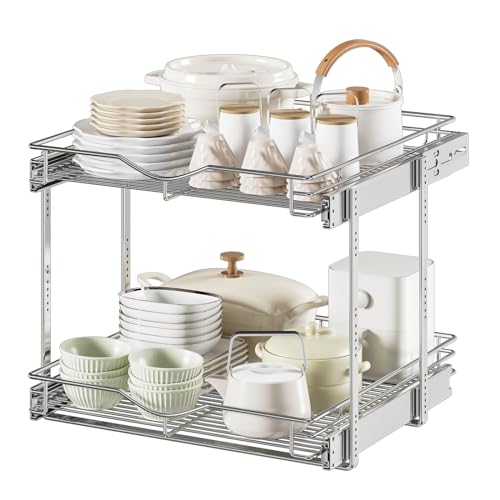 DINDON Pull Out Cabinet Organizer (22-1/2" W x 21-1/2"D), Cabinet Pull Out Shelves, 2 Tier Pull Out Drawers for Kitchen Cabinets, Wire Basket Slide Out Shelf, Pot and Pan Organizer by DINDON - Used condition - US$79.12
