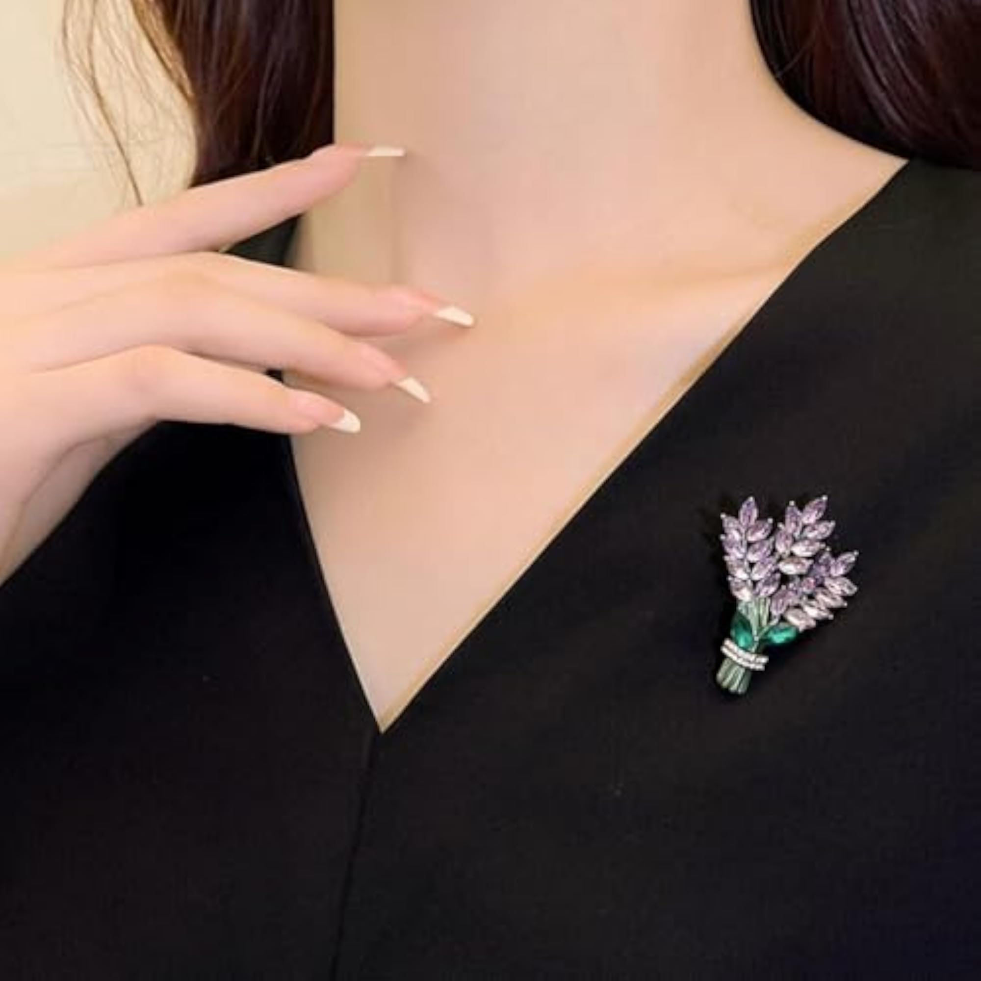 Lavender Flower Crystal Rhinestone Brooch Pin, Elegant Accessory