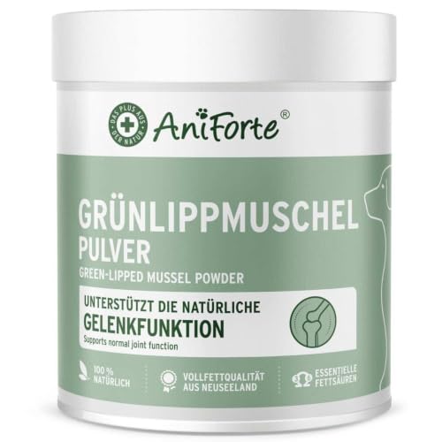 AniForte Grünlippmuschelpulver Hunde & Katzen 500g – VERGLEICHSSIEGER, Gelenkpulver mit Glucosamin & Chondroitin, mit Vollfettqualität & Omega-3, Gelenke & Agilität, getreidefrei, XXL Vorratspackung
