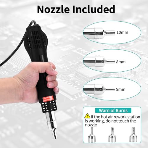 COVVY Hot Air Rework Station met LCD-display, 858D instelbare temperatuur en luchtvolume soldeerstation, met 3 heteluchtsproeiers, heteluchtstation 700W voor SMD-lassen en reparatie - Afbeelding 5