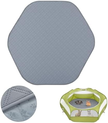 Pawaboo Pee Pad for Dogs and Cats, Hexagon Small Animals Cage Tent Pee Pad, Pet Absorbent Mat Reusable Dog Playpen Liner, Pet Fence Mat with Non-Slip Rubber Pads for Indoor/Outdoor, 44.5in, Gray
