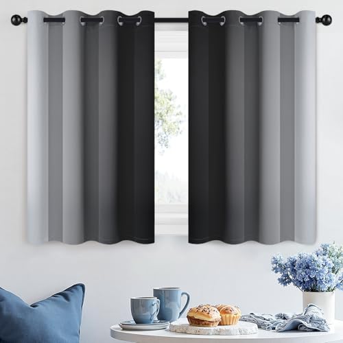 Image of SimpleHome Ombre Curtains Black to Grey White for Living Room 52Wx36L | Room Darkening Curtains for Bedroom,Gradient Light Blocking Curtain,Thermal Insulated Grommet Window Drapes,2 Panels,36 Inch