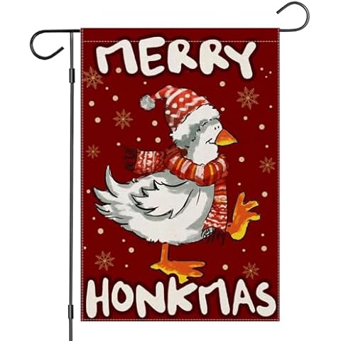 EKOREST Christmas Goose Funny Garden Flags for Outside, MERRY HONKMAS Yard Decoration, Small Seasonal Decor for Holiday Xmas Winter Yard Outdoor,12x18 Inch Double Sided Cover