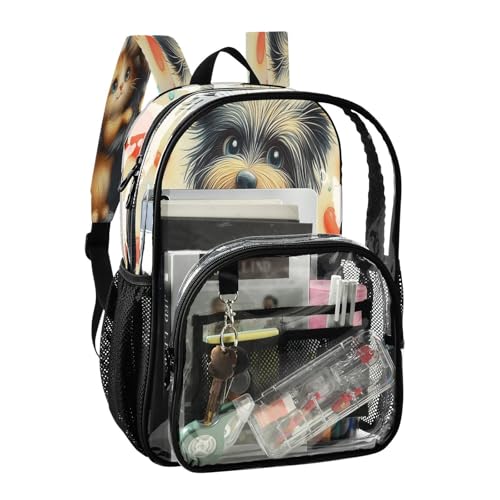 Cute Dog Cat Flower Clear Backpack Heavy Duty See Through Transparent PVC BookBag for Kids Boy Girl School Work2