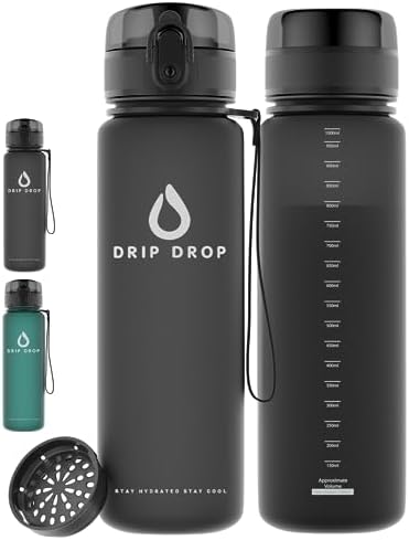 DRIP DROP Water Bottle 1 Litre Sport uberBottle softTouch BPA-Fre...