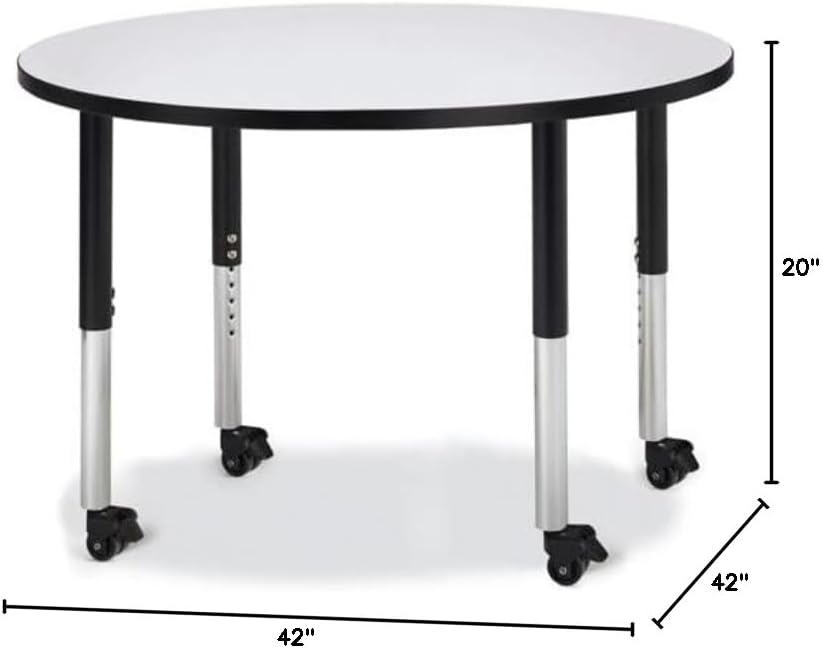 Jonti-Craft Berries 6468JCM180 Round Activity Table, M-Height (20"-31" Adjustable Height, Mobile), 42" Diameter, Gray/Black/Black