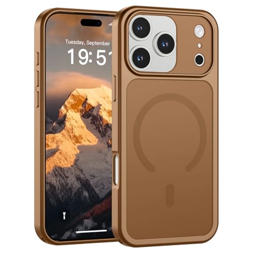 Image of SUPFINE Magnetic for iPhone 17 Pro Max Case Brown | (Compatible with MagSafe)(Military Grade Drop Protection)(Camera Protection)Translucent Matte Phone Cover
