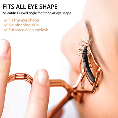 Eyelash Curler, Terresa 4 in 1 Beauty Eye Lash Curlers with Tweezers and Replacement Silicone Refill Pads, Women Makeup Kits for All Eye Shapes (Rose Gold)