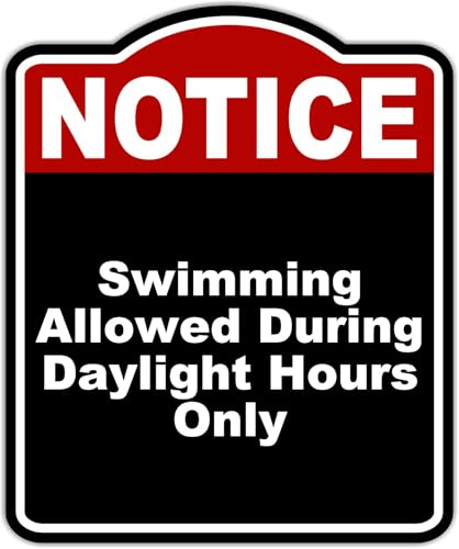 Swimming Allowed During Daylight Hours Only Notice Red Black Aluminum Composite Sign 8.5 x 10 inches
