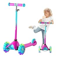 FAYDUDU 3 Wheel Scooter with LED Children's Scooter for Children from 2-5 Years, Adjustable Height (Pink)