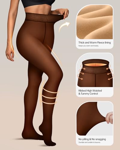 Image of OEAK Womens Fleece Lined Tights Sheer Fake Translucent Pantyhose Thermal Tights High Waisted Footed Leggings