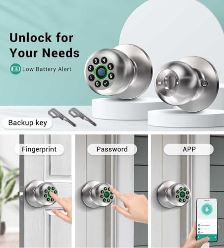Keypad-Smart-Door-Knob-Lock-Fingerprint-Keyless-Entry-Door-Lock-with-Handle-for-Front-Door-and-Bedroom-Electrionic-Biometric-Code-Door-Knob-with-APP-Auto-Lock-for-Home-Office-Apartment-Garage