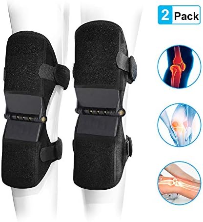 Power Knee Braces Joint Support, 2020 Updated Powerknee Stabilizer Pads, Protective Gear Booster with 4 Powerful Springs for Men/Women weak Legs, Arthritis, Meniscus Tear Pain, Fitness, Sports (Black)