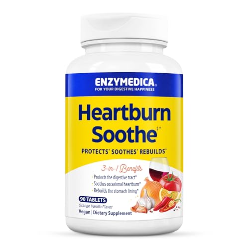 Image of Enzymedica Heartburn Soothe Chewable Supplement, Vanilla Orange, 90 Tablets | Natural Reflux & Stomach Lining Support, Balances pH Levels with Alginate, Fast-Acting Acid Support for Digestive Health