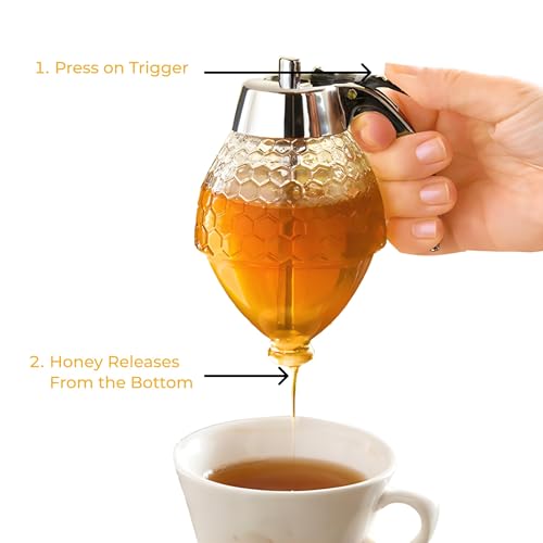 image for Hunnibi 8oz No Drip Glass Honey Dispenser with Plastic Top - Honeycomb