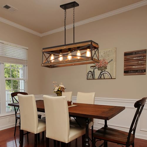 Rustic-Farmhouse-Wood-Kitchen-Island-Lighting-5-Lights-Rectangular-Pendant-Light-Fixture-Adjustable-Chain-Oak-Wood-and-Metal-Linear-Chandelier-for-Dining-Room-Kitchen-Island-Farmhouse-Black Rustic Farmhouse Wood Kitchen Island Lighting 5 Lights Rectangular Pendant Light Fixture Adjustable Chain Oak Wood and Metal Linear Chandelier for Dining Room Kitchen Island Farmhouse Black