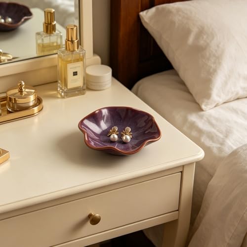 Image of BEUNAIZER Galaxy Purple Jewelry Dish Tray, Ring Dish, Ceramic Trinket Tray, Key Bowl, Aesthetic Nightstand Bathroom Room Decor Mothers Day Friendship Christmas Birthday Gifts for Women