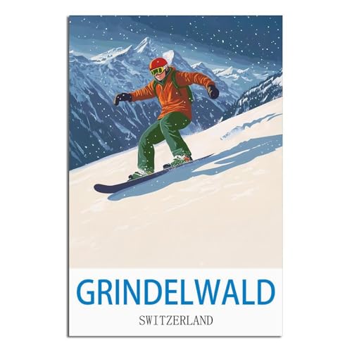 Poster Grindelwald suisse 60 x 90 cm à la finition rétro haut de gamme