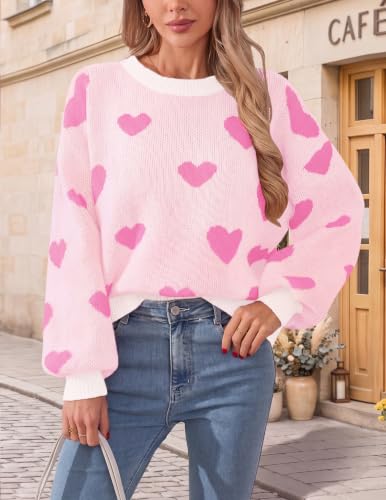 Image of Libsorge Womens Valentine Heart Sweater 2026 Valentines Day Trendy Cute Oversized Long Sleeve Pullover Sweaters