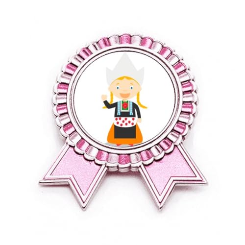 Broche rose fille des Pays-Bas avec pigtails en métal M aux finitions soignées