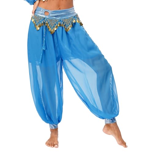 Jugaoge Womens Belly Dance Pants Baggy Harem Pants Indian Dance Costume Halloween Fancy Dress up Sky Blue One Size