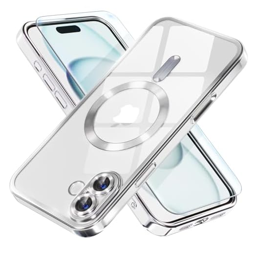 Misea Magnetic for iPhone 17 Case Compatible with MagSafe [Never Yellowing] [Military Grade Drop Protection] Full Camera Lens Protector Plating Soft Clear Phone Case for Women, Silver