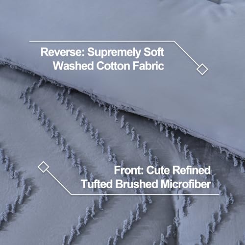 Image of Litanika Boho Queen Comforter Set, 3 Pcs Bluish Grey Lightweight Bedding