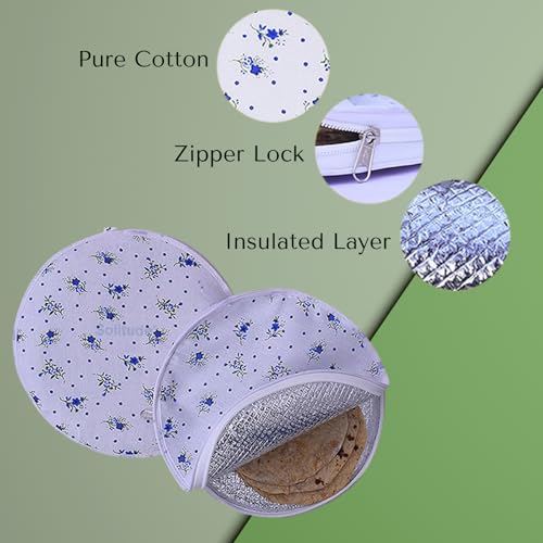 Image of Solitude Insulated Roti Cover with Zip - Premium Chapati Cloth Bag for Hot, Fresh Roti | Roti Insulation Bag | Chapati Cover Cloth for Casserole | Roti Pouch for Kitchen
