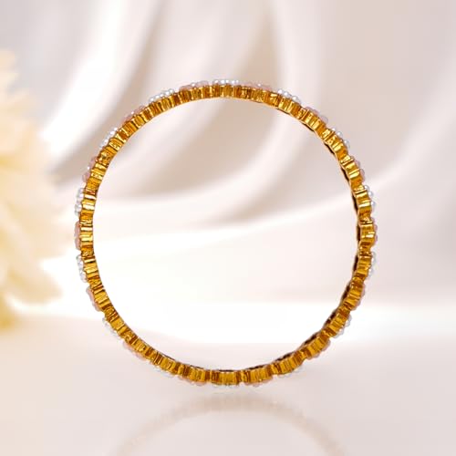 Image of Rubans Gold Plated Pearl Beaded Bangles Jewellery Gift for Women & Girls | Ethnic Wedding Traditional Bridal