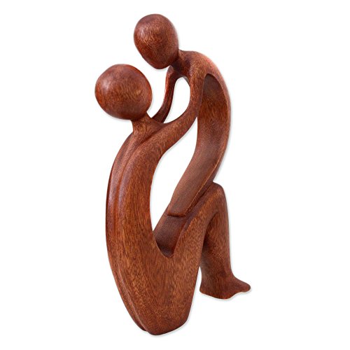 Novica Brown Hand Carved Mother And Child Natural Wood Artisan Sculpture, 11.75" Tall, I Adore You' #TOP1