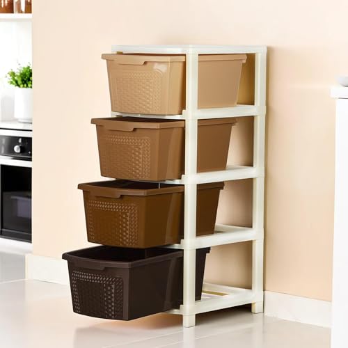 Image of Kuber Industries 4-Layer & 73 Ltr Plastic Drawer Storage Organiser | Modular Kitchen Cabinet & Toy Organizer For Kids Room | Multi Brown