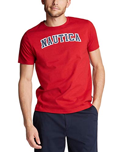Nautica mens Short Sleeve 100% Cotton Classic Logo-series Graphic-tee T Shirt, Nautica Red/Red, XX-Large US