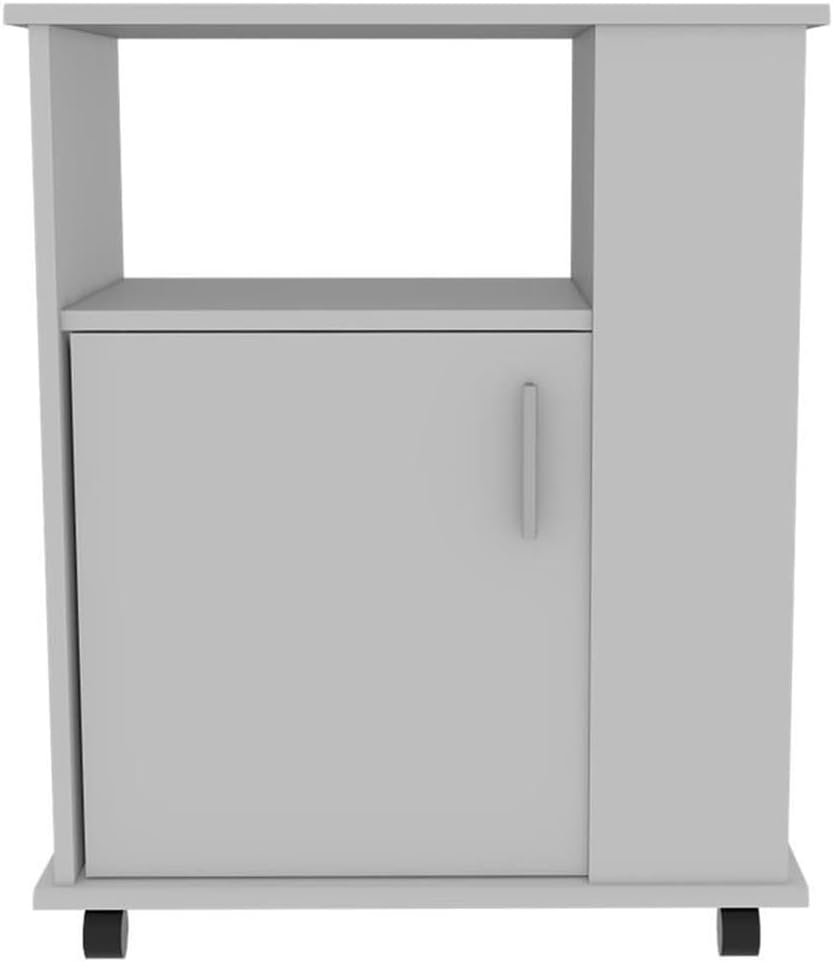 Tuhome Lower Microwave Storage Cabinet with Single Door and Three Side Shelves for Organized Kitchen Spaces Offering Practical Appliance Support, Functional Open Compartments and Durable Engineered W